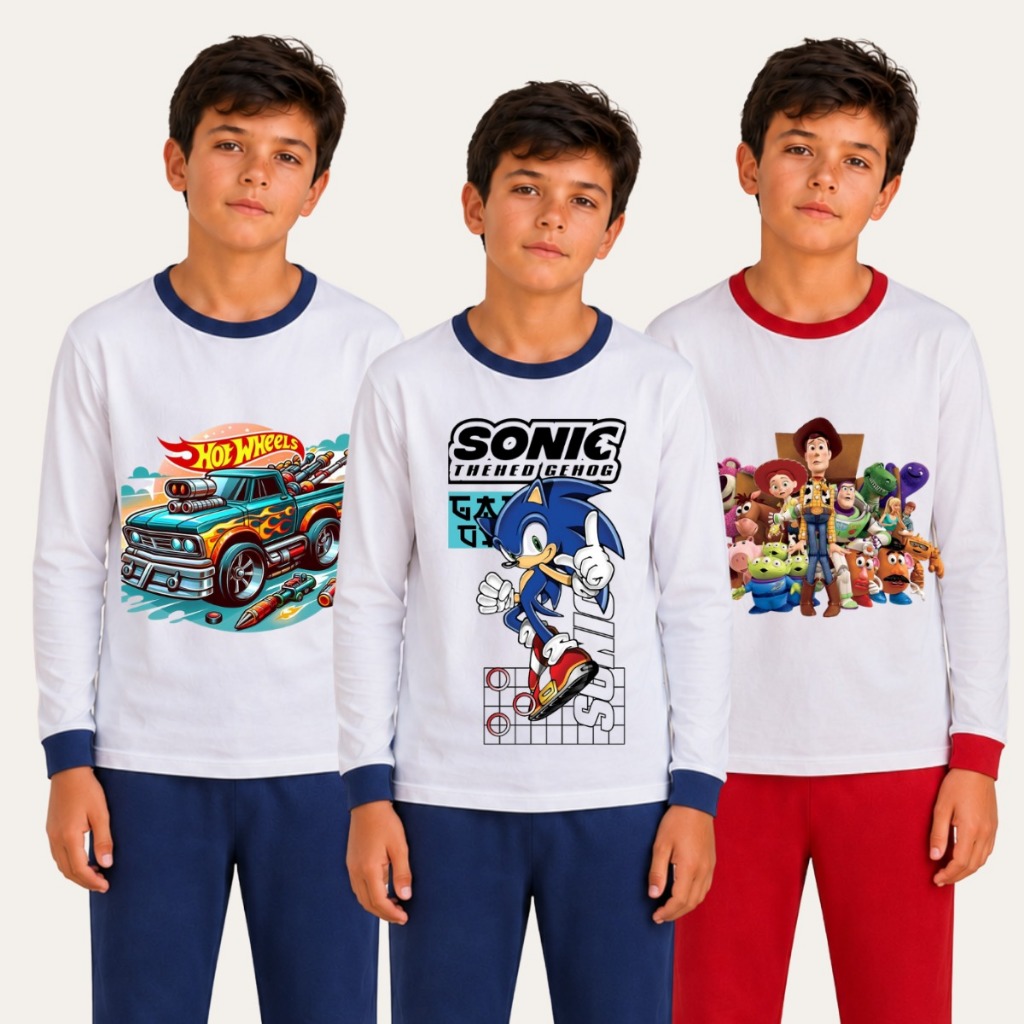 Pijama Infantil Menino Confortável Estampado Calça e Blusa Longa Suede