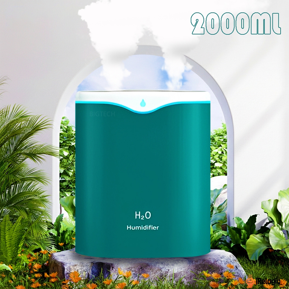 Umidificador USB De Ar Ultrassônico 2000ml Saída Dupla Purificador De Ar Luzes LED's Coloridas Silencioso Neblinas