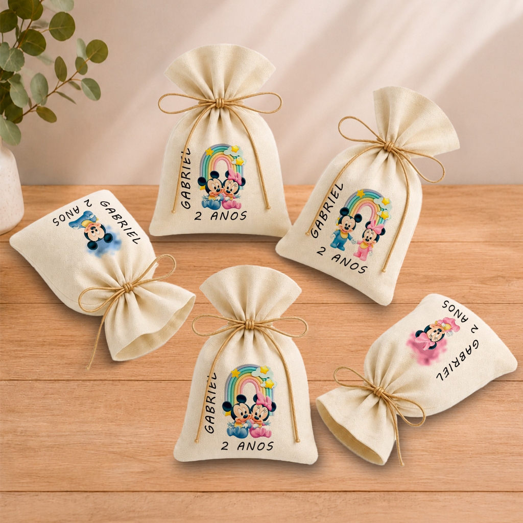 Kit 20 Saquinhos Lembrancinha Personalizada Festa Infantil Aniversário Mickey e Minnie Baby 2 11x17