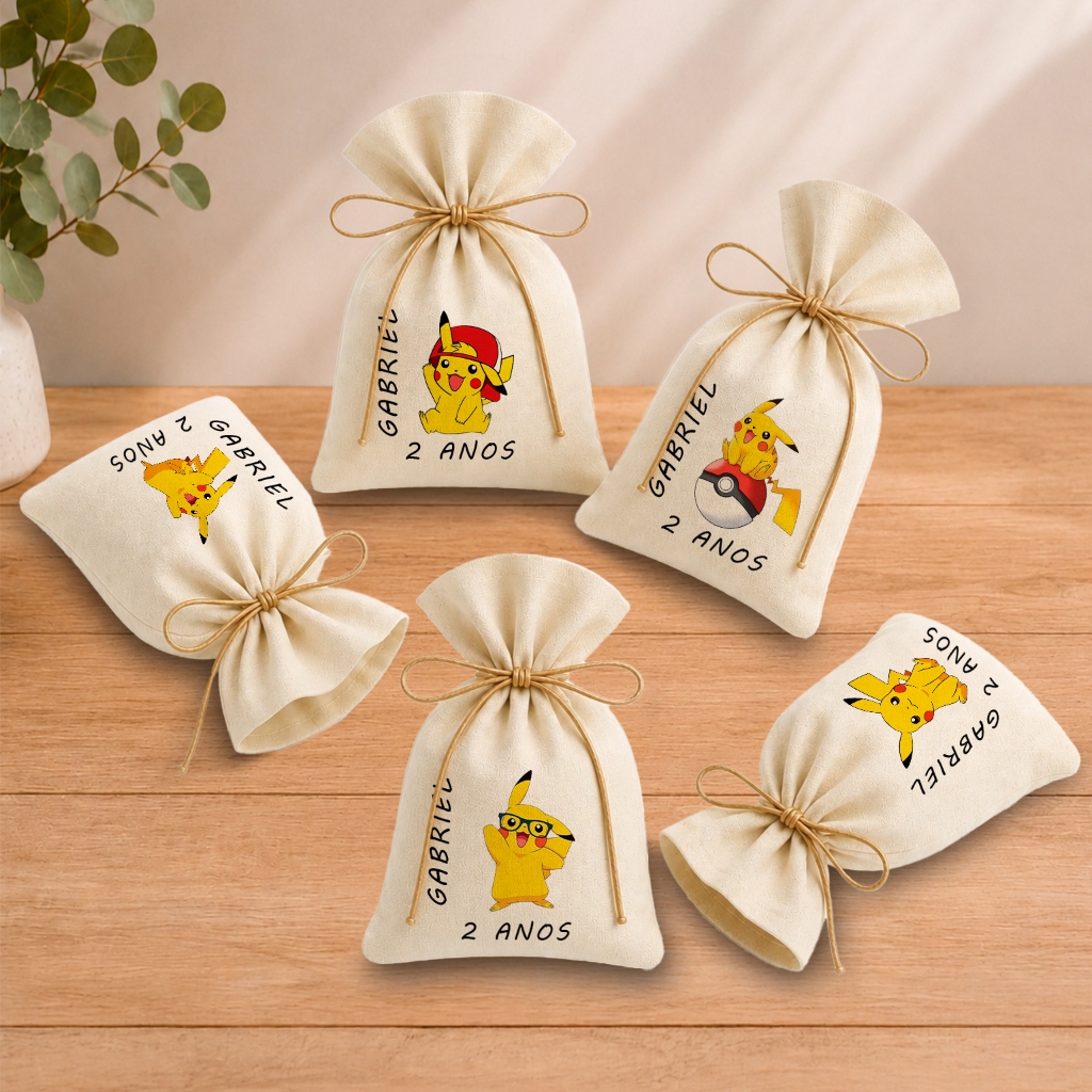 Kit 20 Saquinhos Lembrancinha Personalizada Festa Infantil Aniversário Pikachu Pokemon 11x17