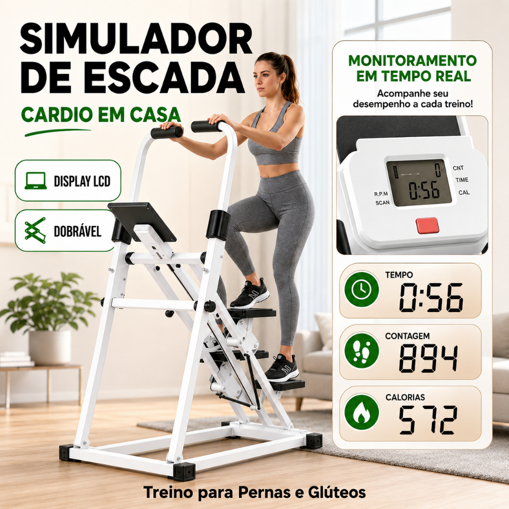 Stepper Cardio Dobrável com LCD - Simulador de Escada para Emagrecer e Definir Glúteos e Pernas
