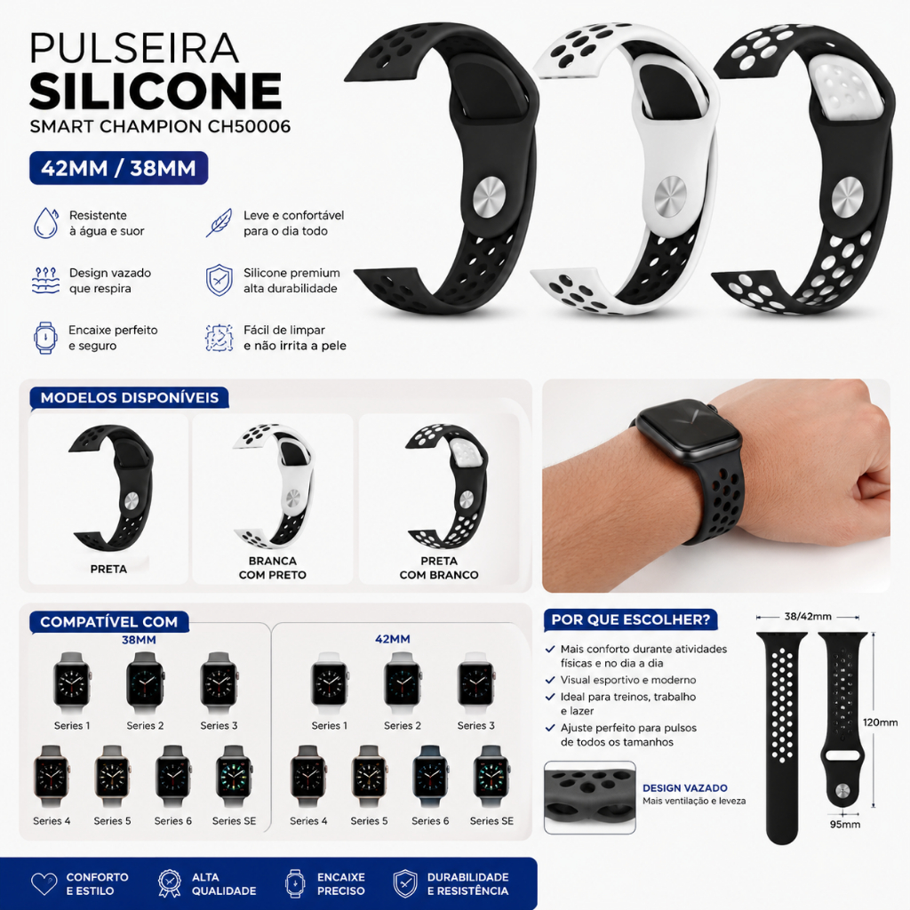 Pulseira Silicone Smart Champion Ch50006 Preta 42Mm/38mm