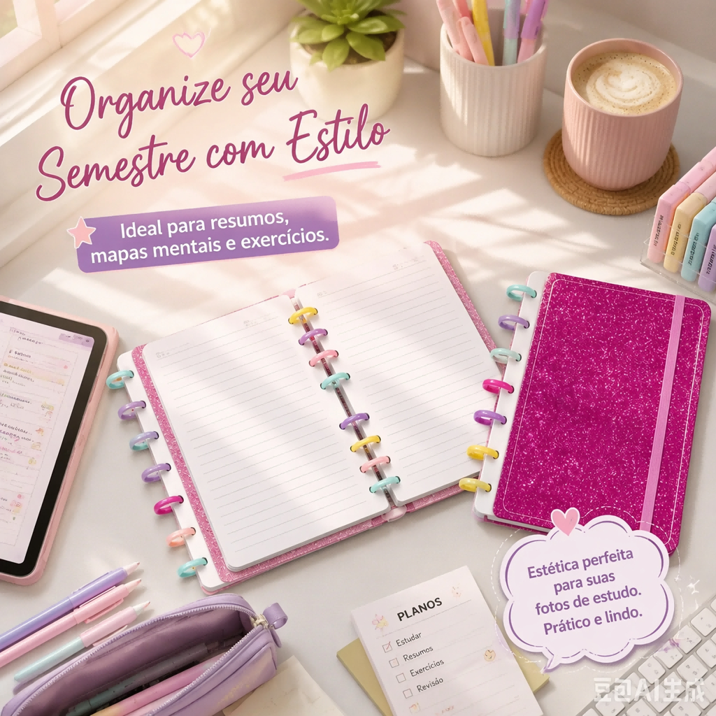 Caderno Inteligente  A5/B5 Grande Capa Dura 80 Folhas soltas Desenho e estudante