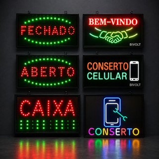 Painel de Led Letreiro Luminoso 110v/220v Aberto Bem vindo Conserto Celular Luz Iluminação Lelong