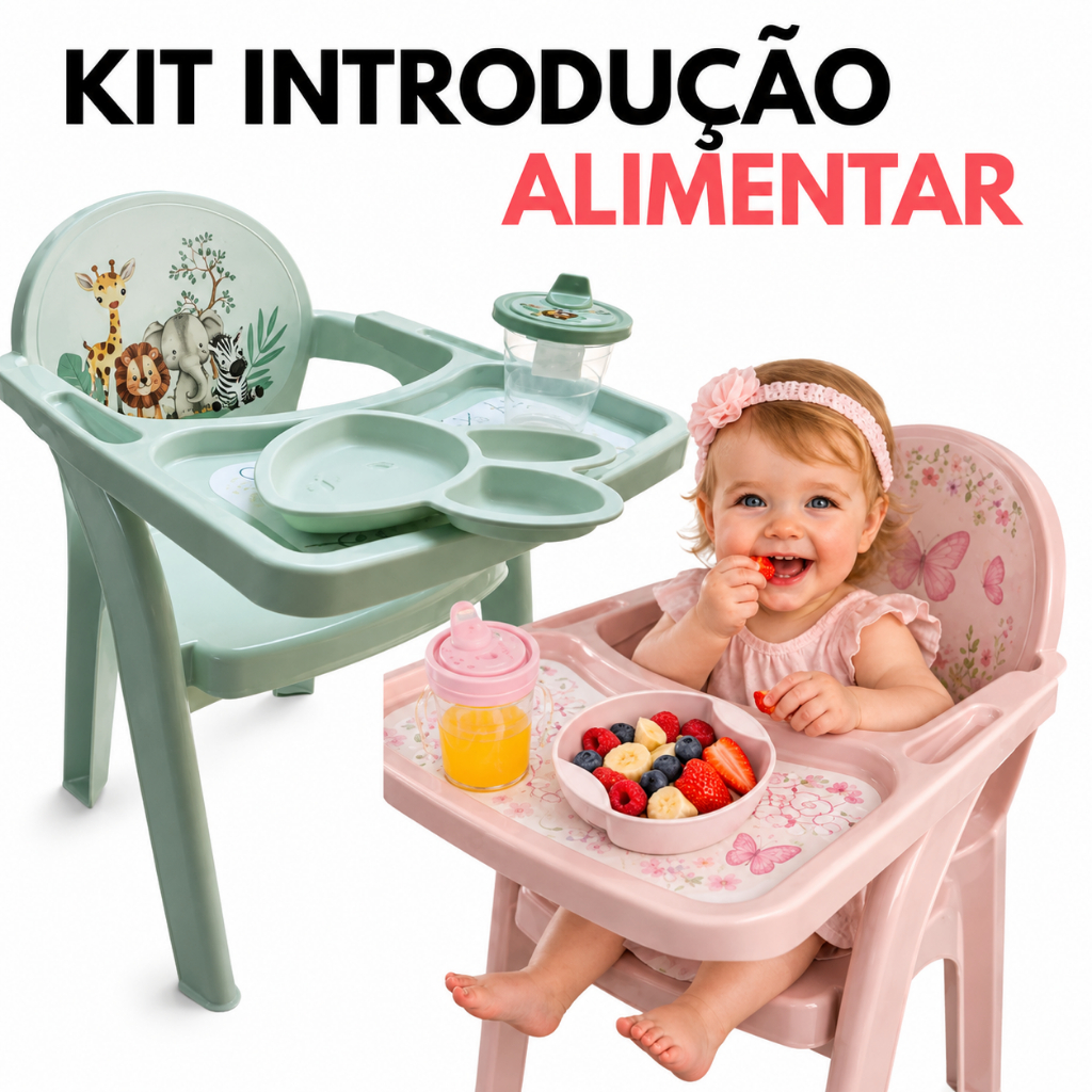 Cadeirinha de Alimentação Infantil Cadeira de Refeição Para Bebê com Kit Refeição Para Bebê Pratinho+Colher+Copo