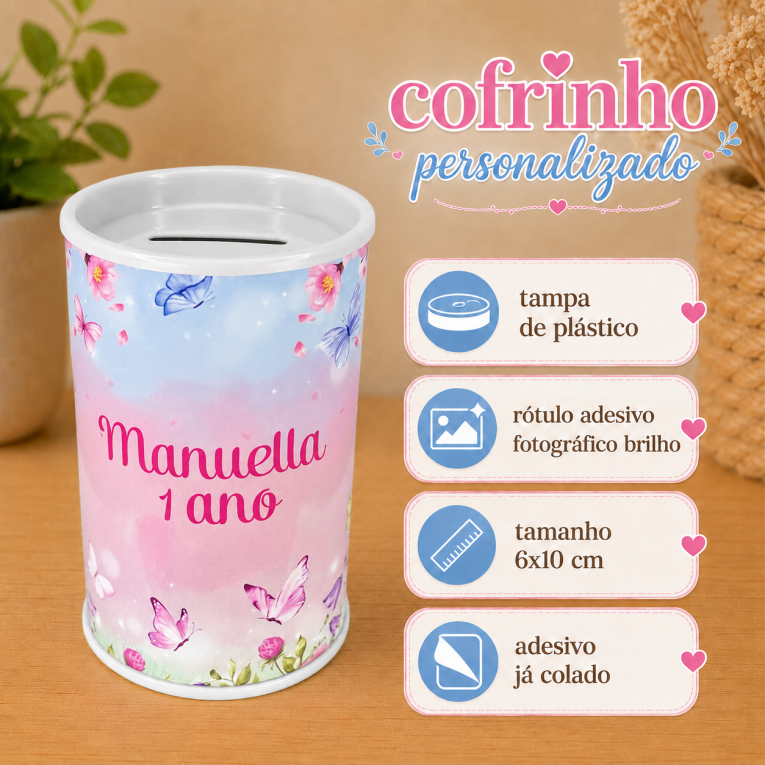 Kit Cofrinhos Personalizados tema Borboletas festa aniversário lembrancinha