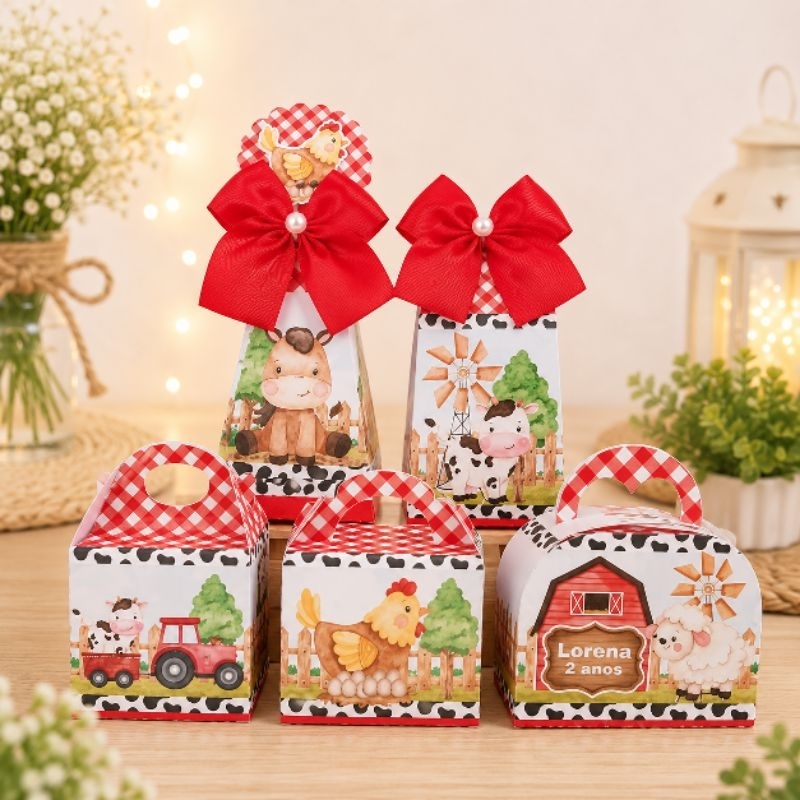 PEGUE E MONTE - Kit Festa Personalizado Fazendinha Vermelha  Lembrancinhas Caixinhas para festa