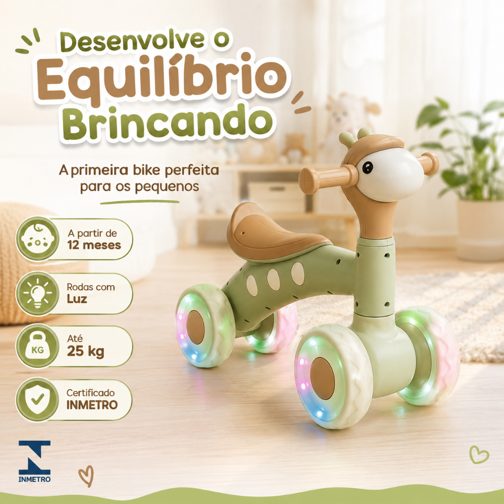 Bicicleta Equilíbrio Infantil Balance Cordeirinho 4 Rodas Sem Pedal Bike Bebe Primeiros Passos Colorida Aprendizado