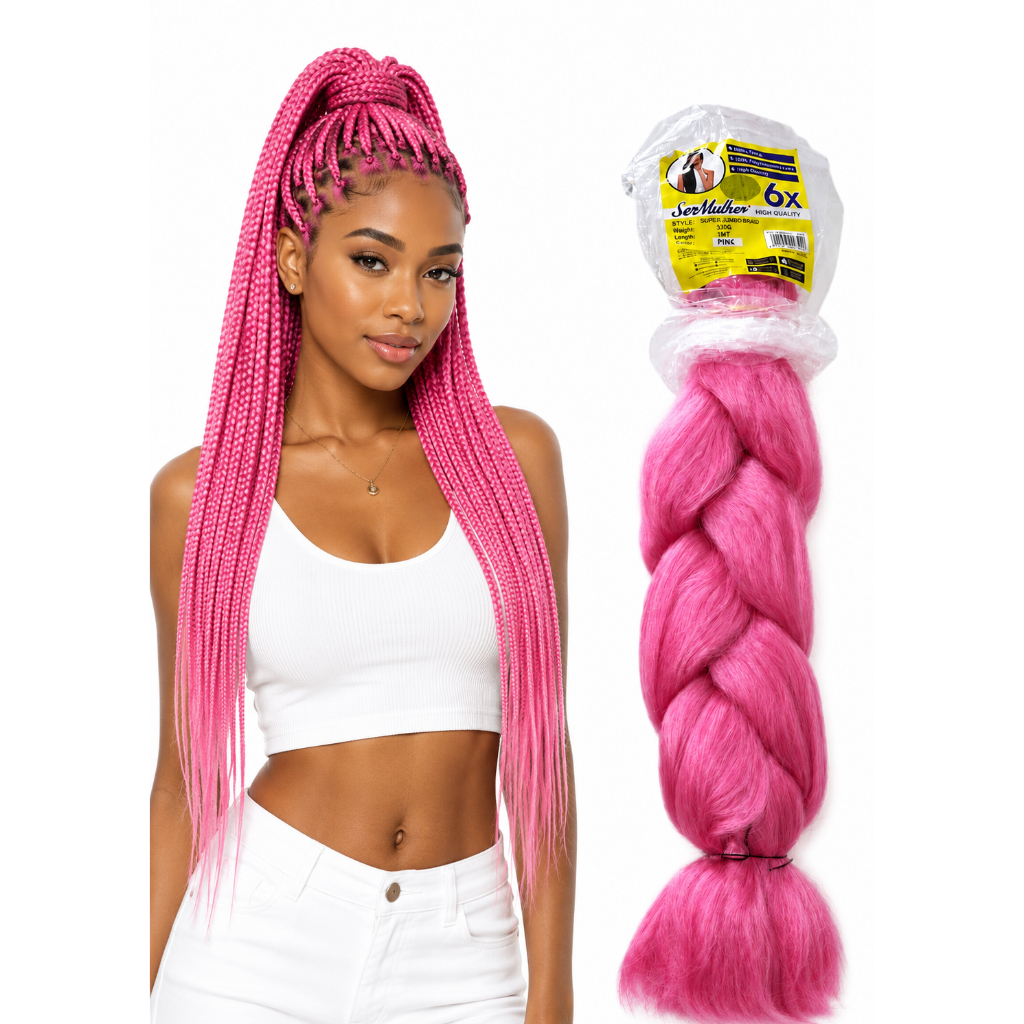 Jumbo para Tranças Rosa Pink Jumbão Cabelo Sintético para Tranças Box Braids Ser Mulher