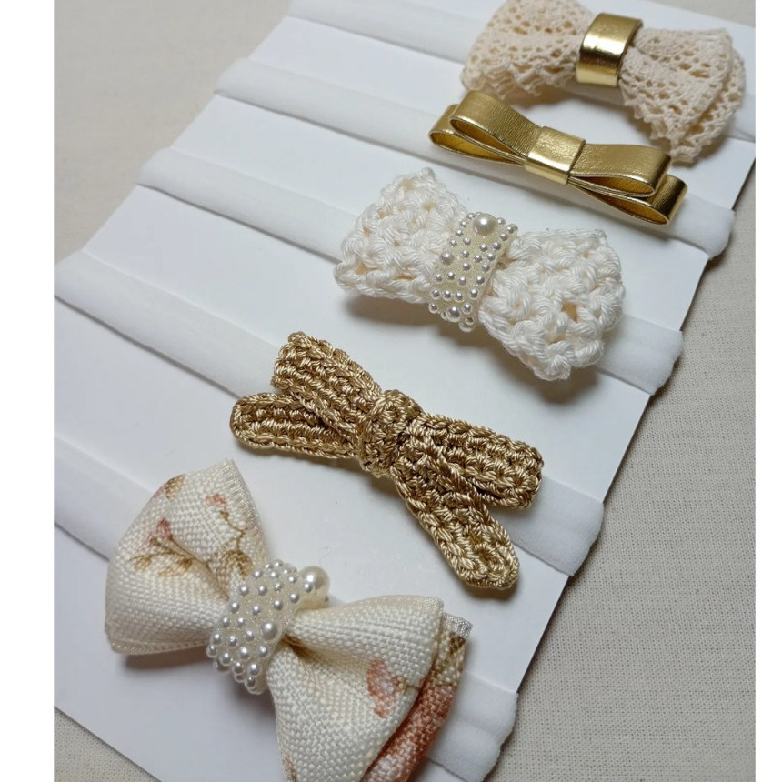 Kit 5 Faixinhas Bebê Luxo Festa Batizado Menina Meia de Seda  - Saída maternidade menina - laços de cabelo infantil