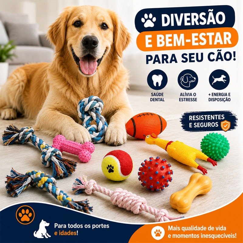 Kit 10/6 Brinquedos Mordedor Cachorro Filhote Anti Estress Pet Ranger os dentes Limpeza da boca