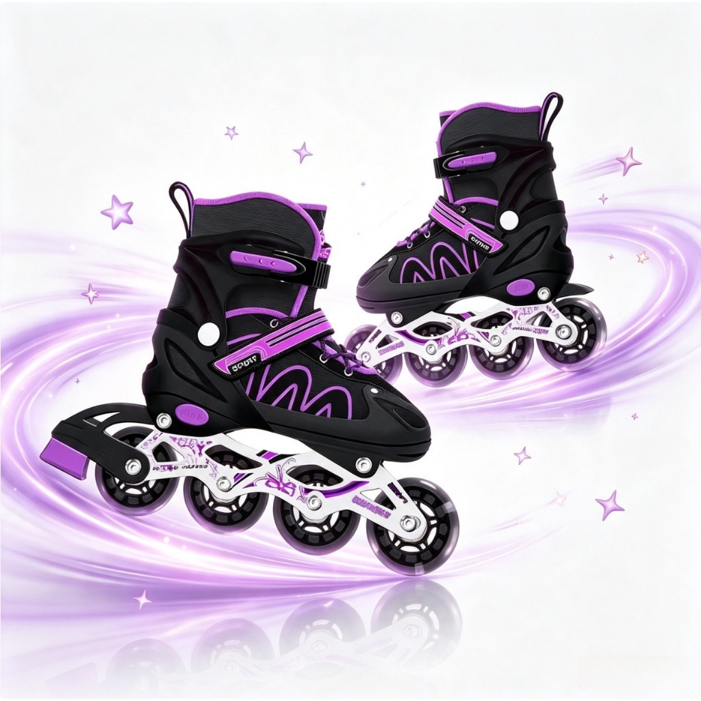 Patins Infantil Inline Meninas Preto Roxo De 4 Rodas Reto Ajustável Patins Meninos Com Freio