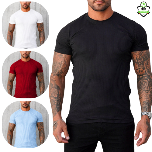 Camiseta 100% Canelada Masculina Básica Camisa Slim Fit Confortável Premium Gola Redonda Bem Colada