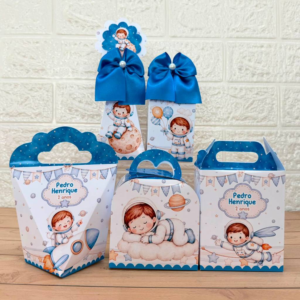 Kit Caixinhas Personalizadas Astronauta Lembrancinhas Festa Aniversário
