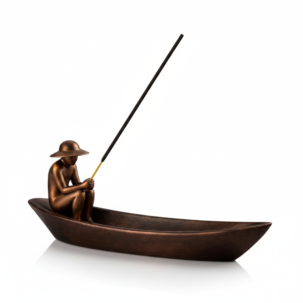 Imagem Porta Incenso Pescador Águas Calmas Decoração Zen Canoa Relaxamento - Decoração Calma e Minimalista