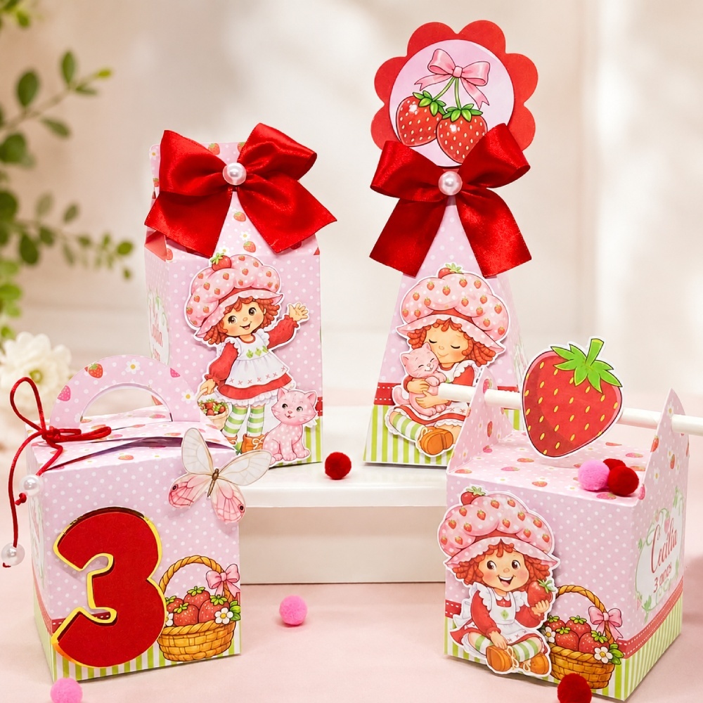 Kit Festa Moranguinho Vintage Personalizado/Lembrancinhas/Caixinhas/Festa/Decoração/Aniversário/Milk/Pirâmide