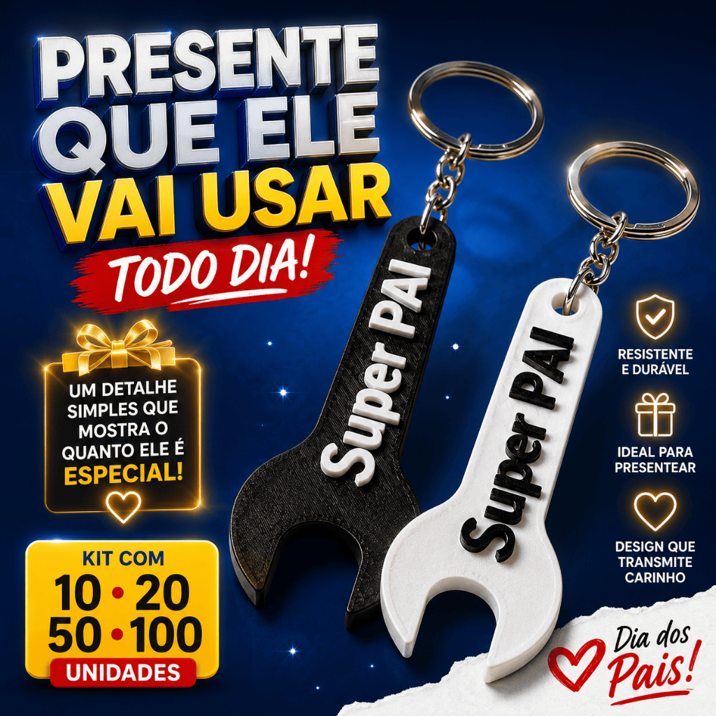 Chaveiro Lembrancinha Presente Dia Dos Pais Super Pai Kit 5 10 20 50 100 Unidades Escolas Igreja Empresa Mimo