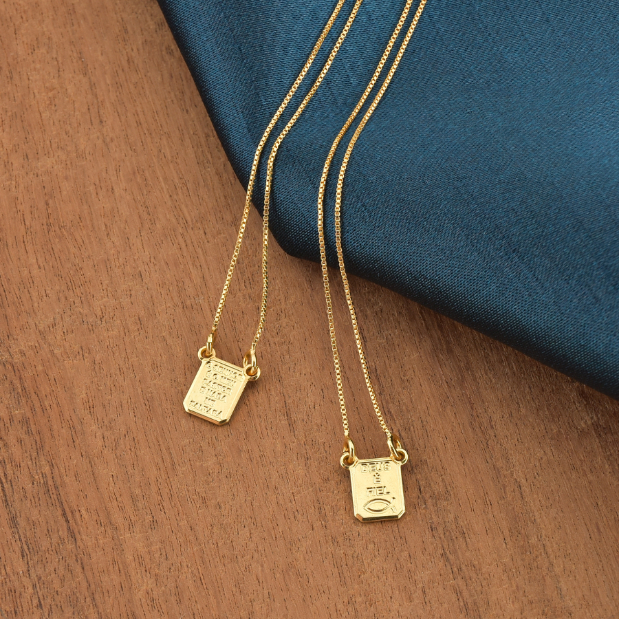 Escapulário Masculino Folheado a Ouro18k Sagrado Coração de Jesus e Nossa Senhora do Carmo