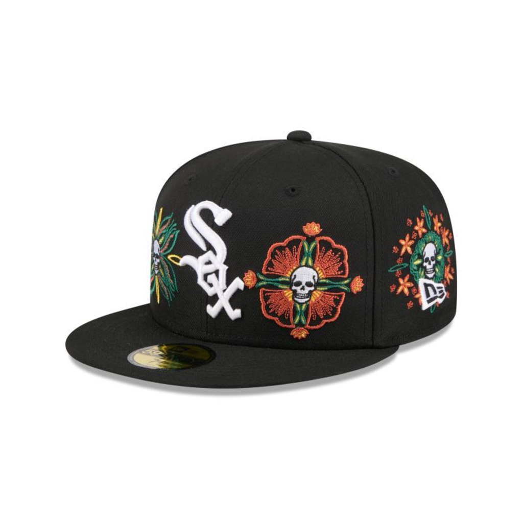 BONÉ NEW ERA 59FIFTY CHICAGO WHITE SOX MLB PRETO — SKULL & ROSES | FECHADO (FITTED) ORIGINAL