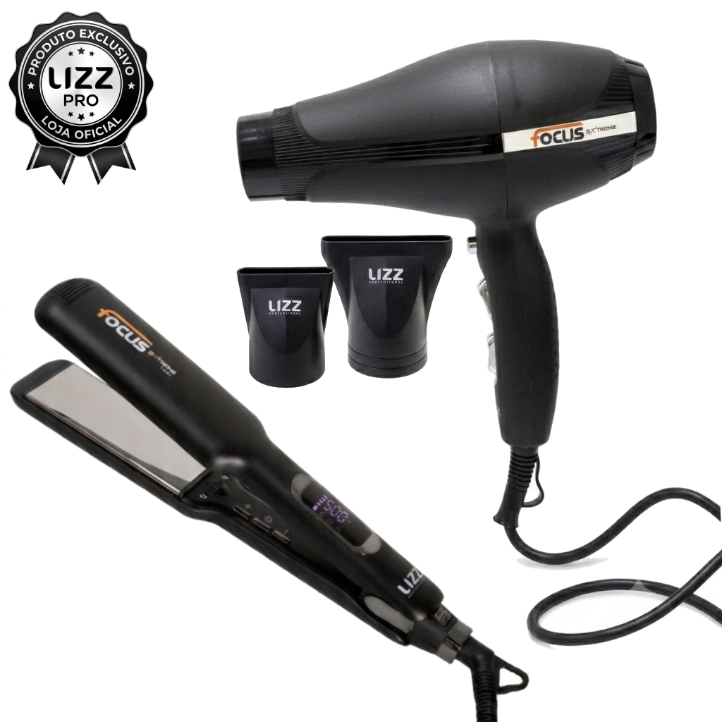Kit Profissional Focus Extreme com Secador Ultra Potente 2600W + Prancha Alisadora 500°F (260°C) Lizz Pro