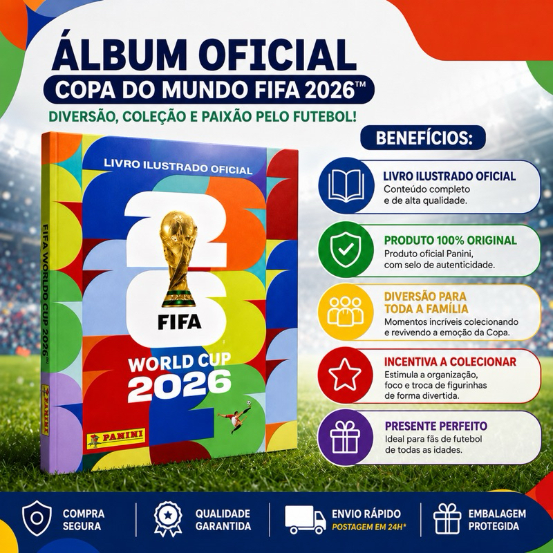 Álbum Copa do Mundo FIFA 2026 ATUALIZADO NEYMAR Oficial Panini Capa Mole Livro …