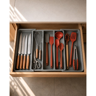 ORGANIZADOR DE GAVETAS EXTENSÍVEL PORTA TALHERES E UTENSÍLIOS FACAS, COLHER, ESPATULAS 5 …
