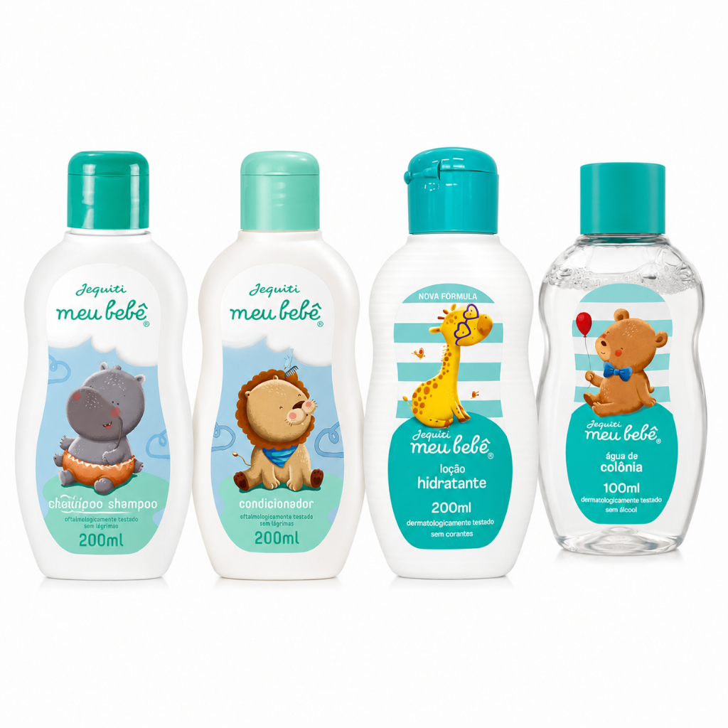Kit Higiene Meu Bebê Jequiti 4 Itens Shampoo 200 ml Condicionador 200 ml Loção Hidratante 200 ml e Água de Colônia