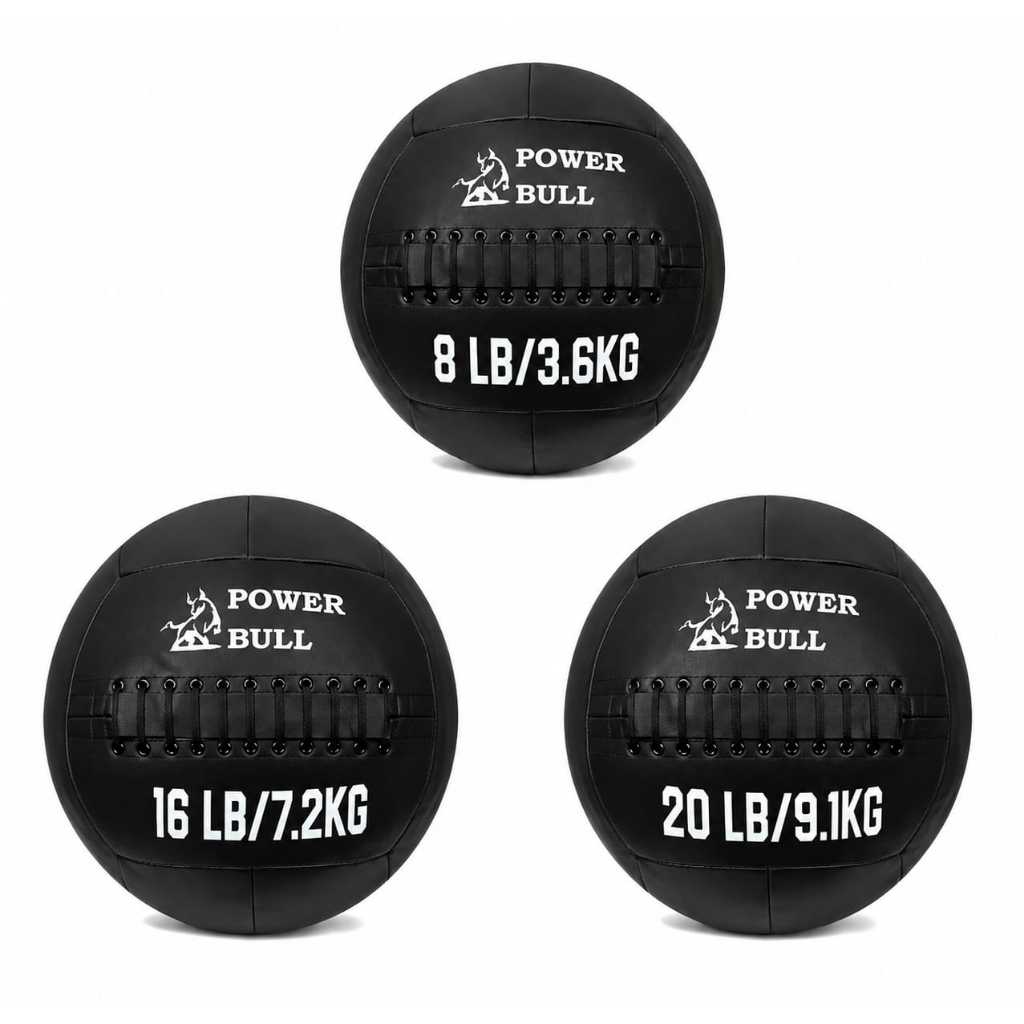 Kit 3 unidades Wall Ball Power Bull 3,6kg 7,2kg 9,1kg Med Ball Funcional PILATES FISIO CROSS