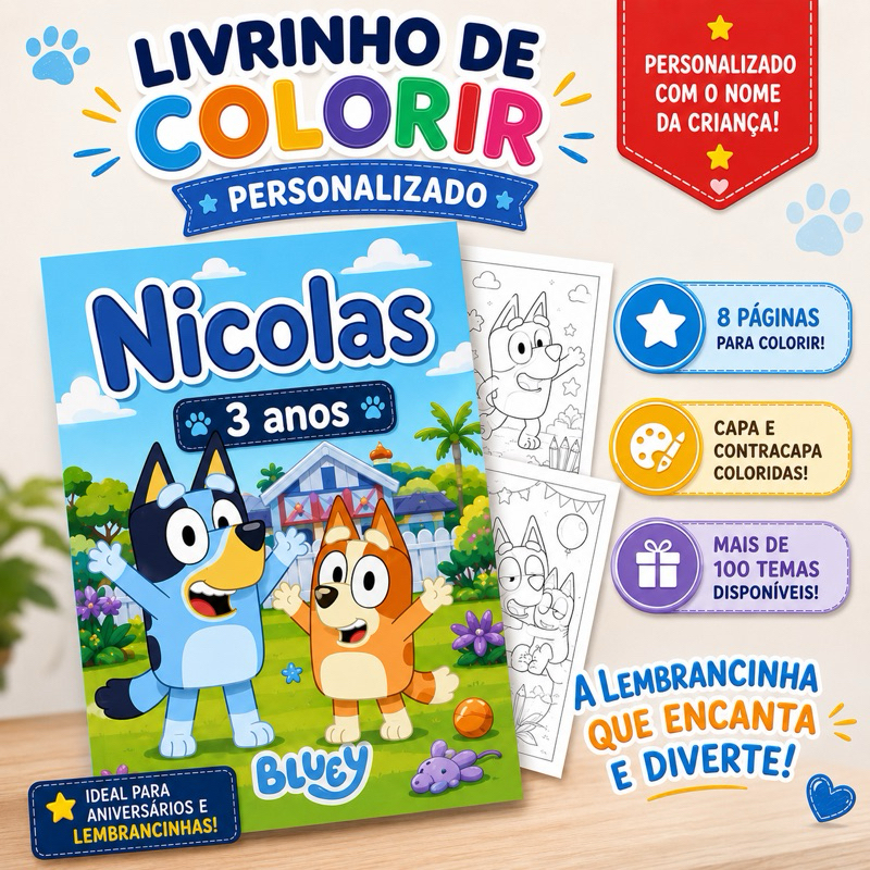 Livrinho para  Colorir Personalizado com Nome  Lembrancinha Aniversário Infantil Festa Menino e Menina