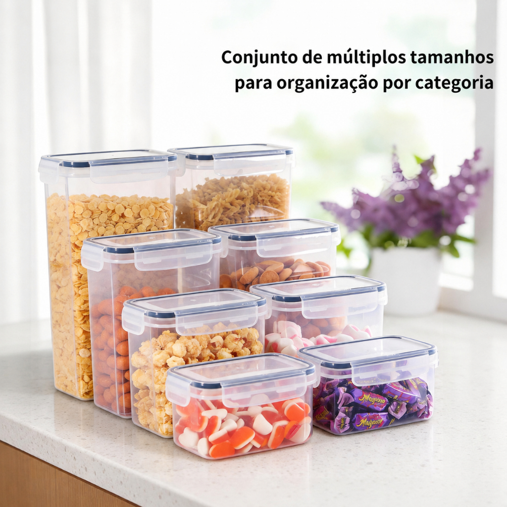 Kit 8 Potes Herméticos Acabamento Fosco Dein | 0.8L a 2.8L | Armazenamento Cozinha