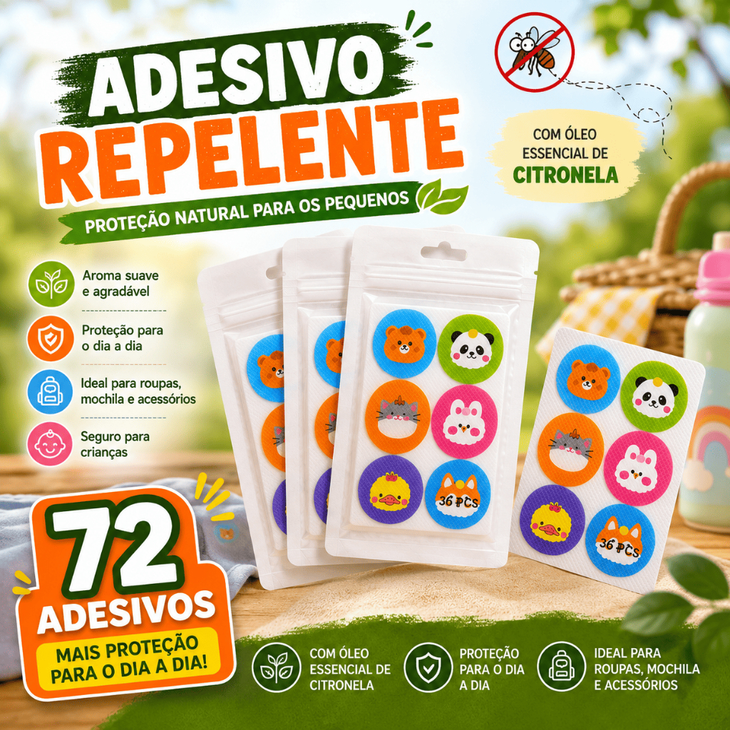 Kit 72/144 Adesivo Anti Mosquito Infantil Repelente Natural de Citronela para Crianças Bebês Sai Mosquito