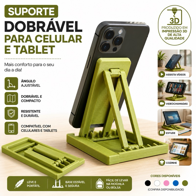 Suporte Dobrável para Celular e Tablet – Ajustável e Compacto