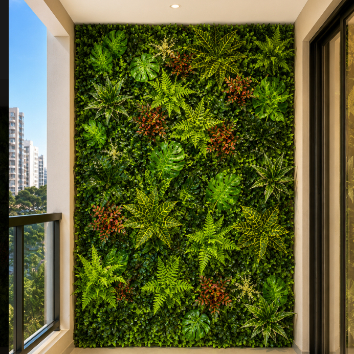 Placa Jardim Vertical 40x60cm Flores Artificiais Painel Verde Decorativo para Parede Premium
