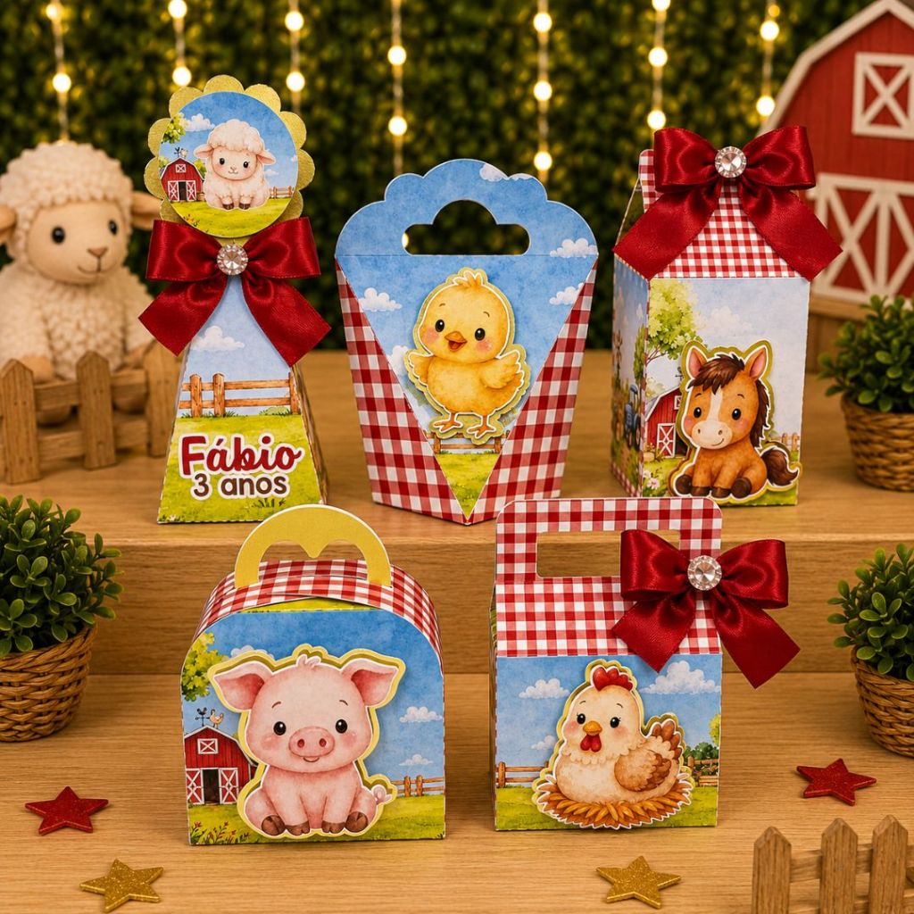 Kit Caixinhas Personalizadas Festa Infantil Kit Lembrancinhas Fazendinha - Caixas Montadas