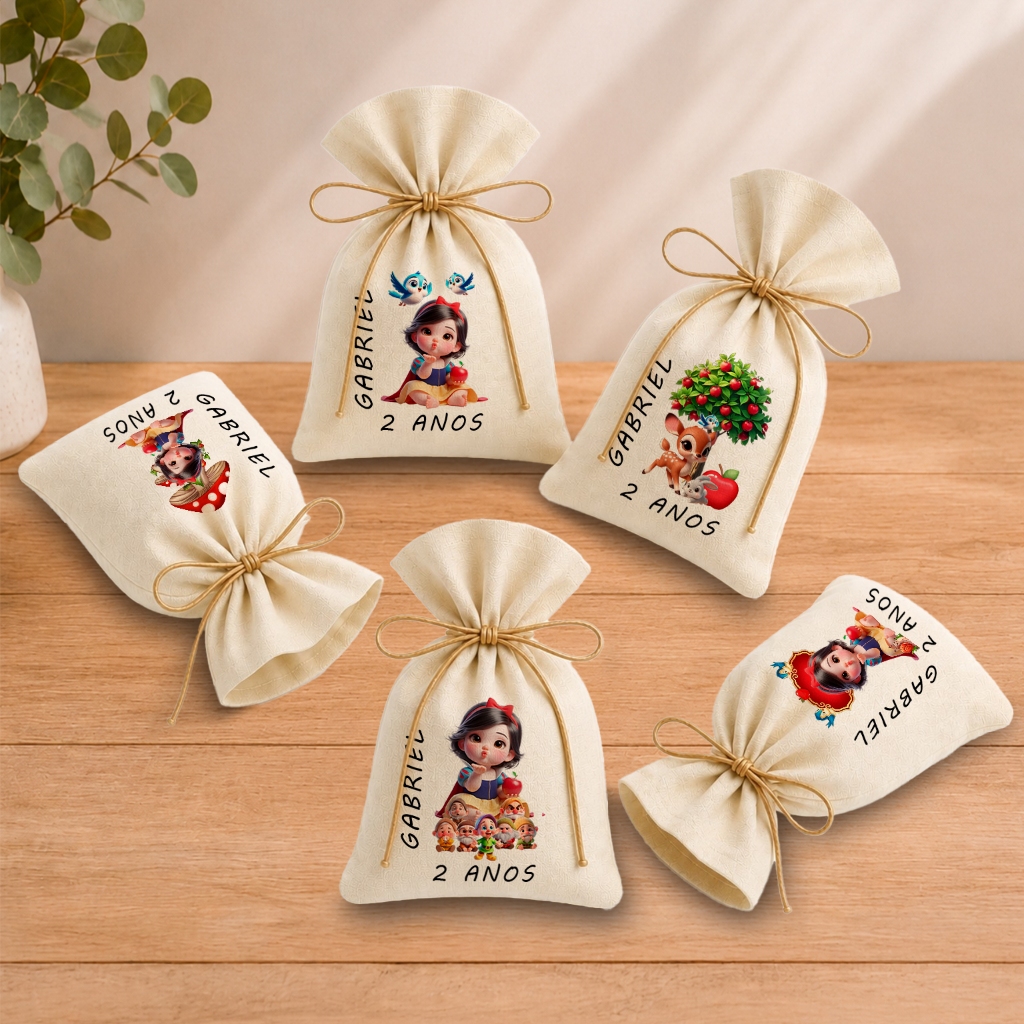 Kit 20 Saquinhos Lembrancinha Personalizada Festa Infantil Aniversário Branca de Neve Cute Aquarela M2 11x17