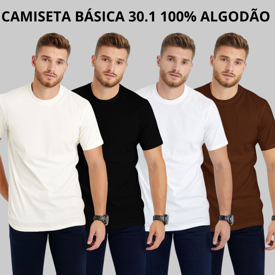 Camiseta masculina lisa Básica 100% algodão preta , off areia , branca Camisa confortável Verão