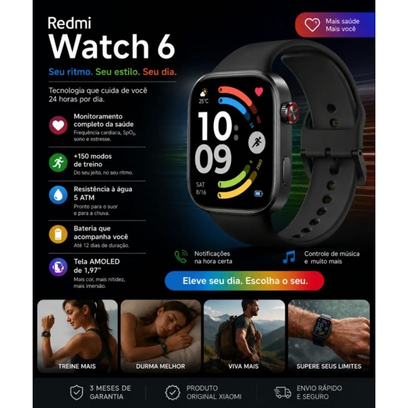 Relógio Xiaomi Redmi Watch 6 M2523W1 com GPS Bluetooth