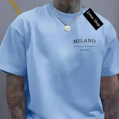 Camiseta Masculina Milano Italia minimalista lateral Blusa 100% Algodão basica manga curta