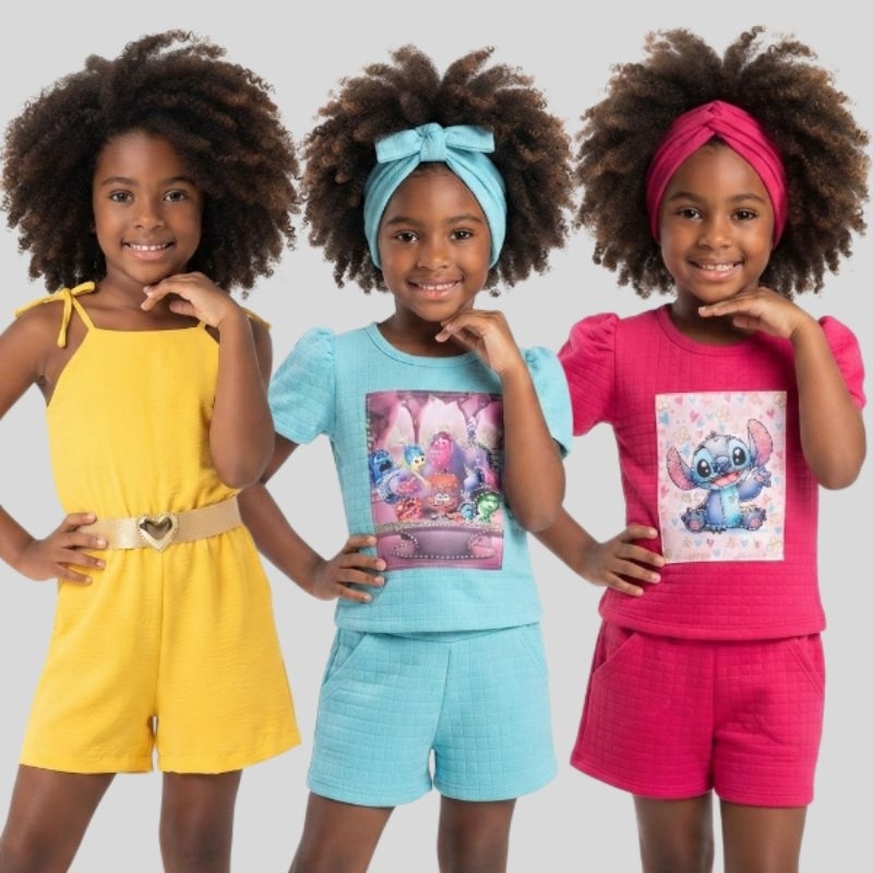 Conjunto Infantil Menina Jardineira Feminina Promoção Roupas Elegante Verão