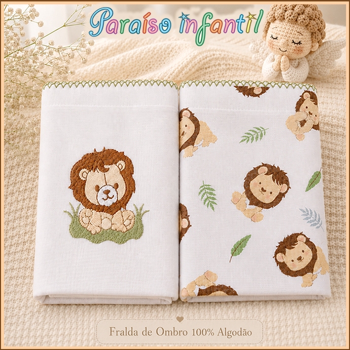 KIT 2 FRALDAS DE OMBRO | 33x67 cm | DUPLA camada | PICUETA 100% | 100% Algodão
