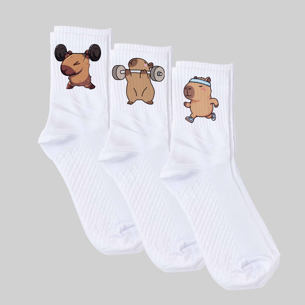 Kit 3 Pares Meias Capivara Crossfit Esportivas Unissex com Tecido Respirável para Mais Conforto Frases Engraçadas Treino