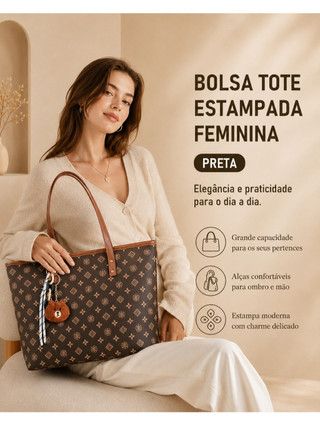 JAMI JAMI Bolsa Feminina Tote de Ombro Material Sintético Estampado com Pingente Decorativo para Trabalho e Dia TM9187