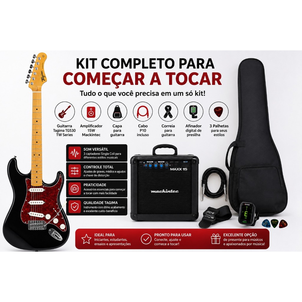 Kit Guitarra Tagima Tg530 Tw Series Preto + Kit Completo