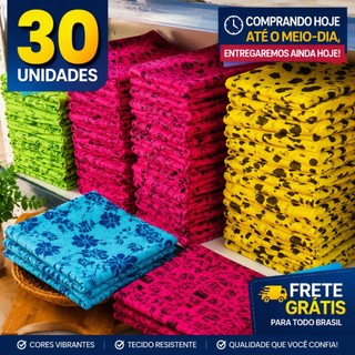 Kit 30 Pano de Prato Estampado Colorido Pano de Copa Cozinha