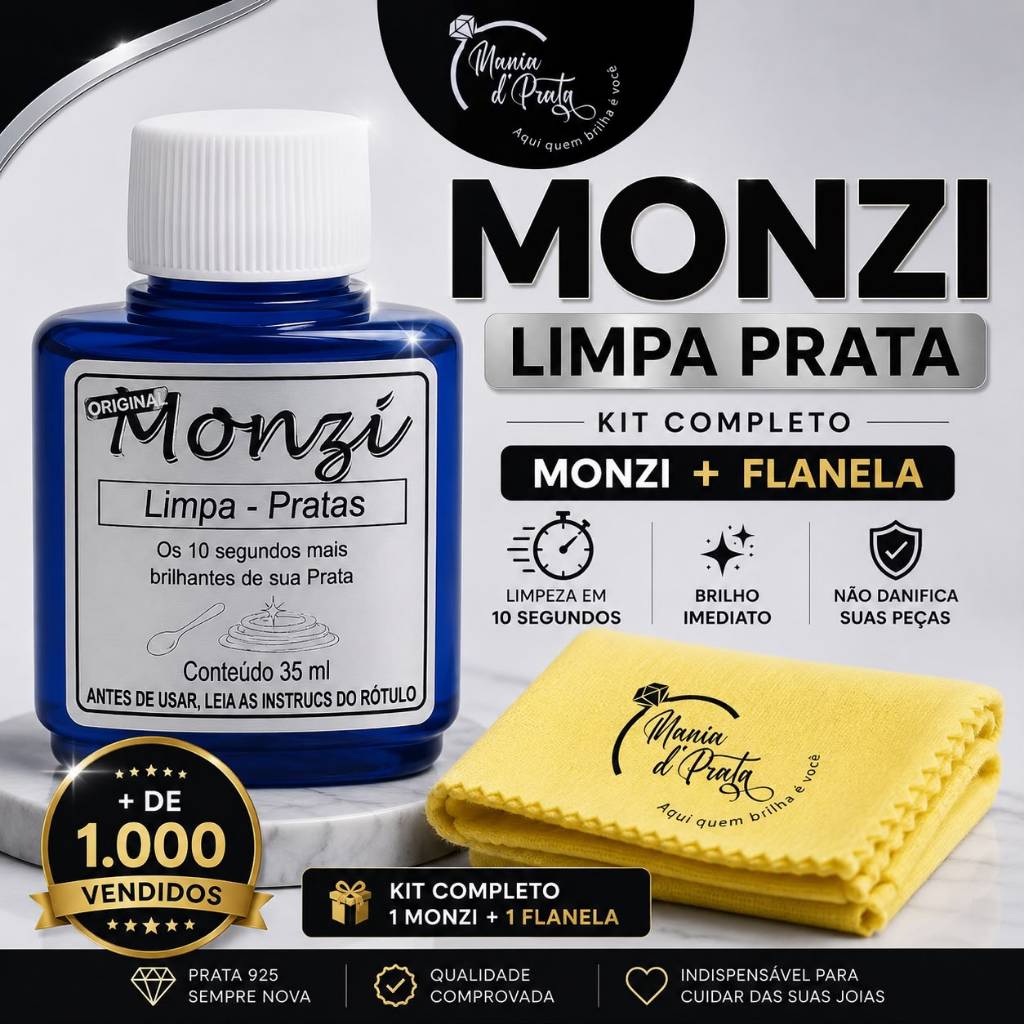 Limpa Prata Monzi Mágica Remove Sujeira  Oxidação Recupera Brilho Uso Fácil e Rápido