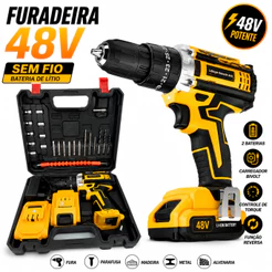 Parafusadeira Furadeira Sem Fio 48V Com 2 Baterias Maleta e Acessórios