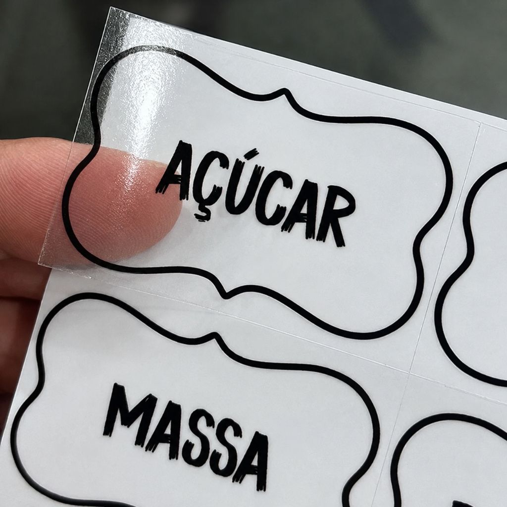 Adesivos Transparentes de Nomes para Porta Temperos Organizadores Potes de Mantimentos Recortado