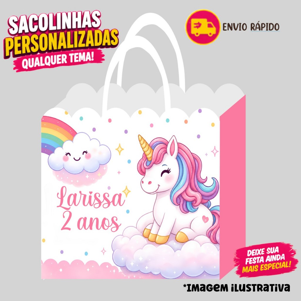 Sacolinha UNICORNIO Personalizados | Sacolinha | Lembrancinha | Mimos | Aniversário (PEGUE E MONTE)