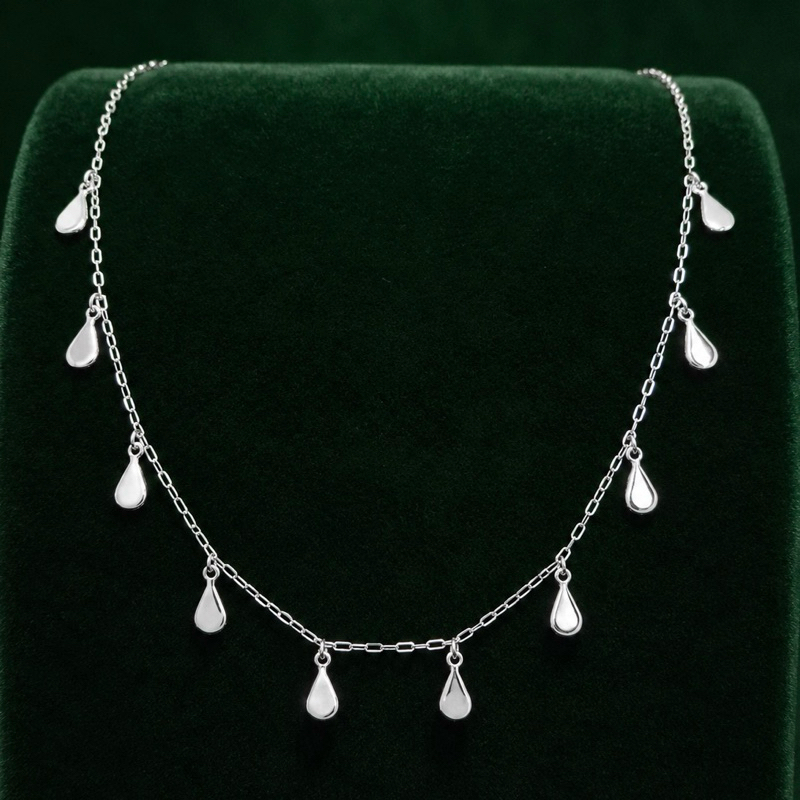 Choker Feminina Prata 925 Gotas Cheias Penduradas Delicada