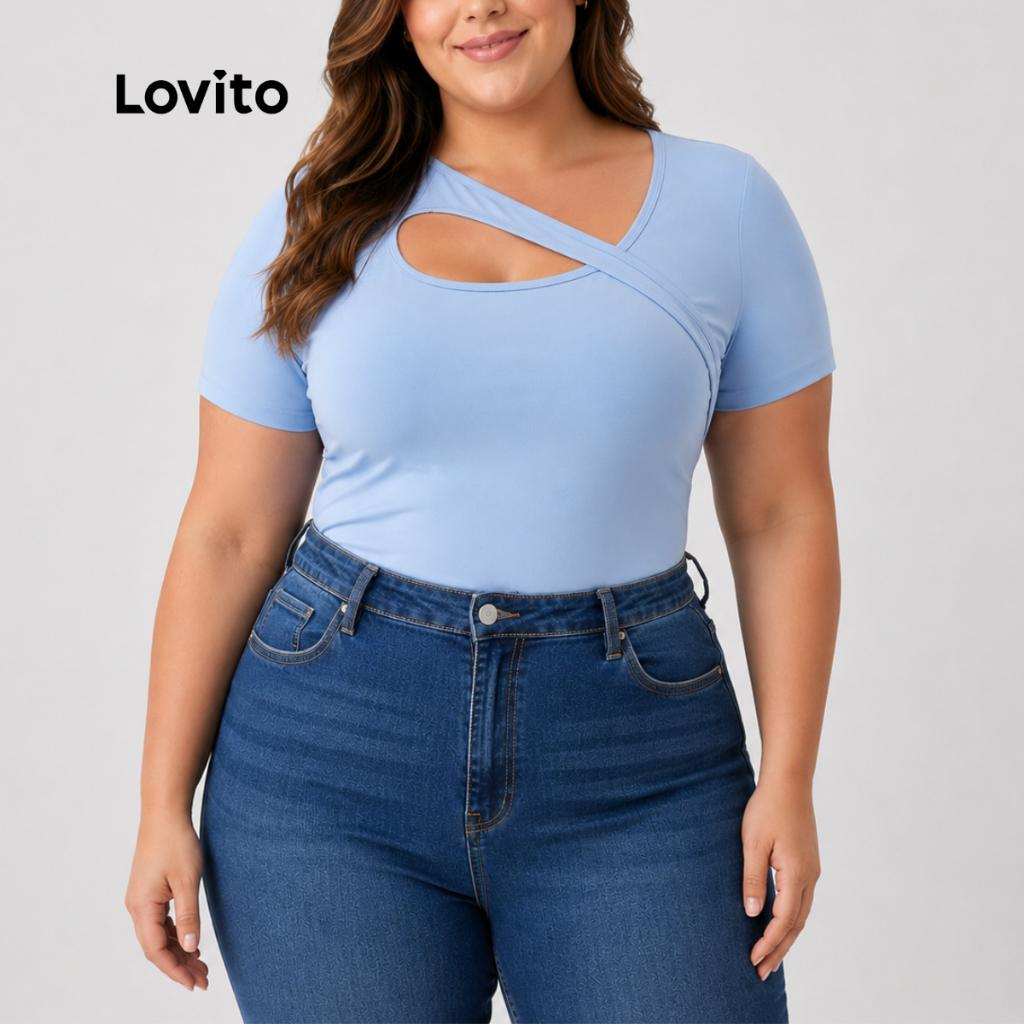 Lovito Plus Size Blusa Casual Lisa Detalhe Frente BRTSB860BRL890